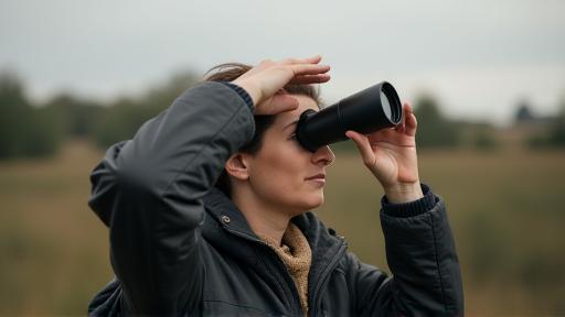 Person birdwatching with binoculars