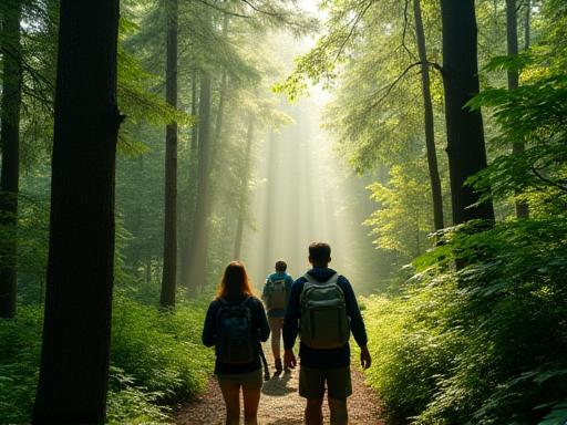 Verde Avventura team hiking in a forest